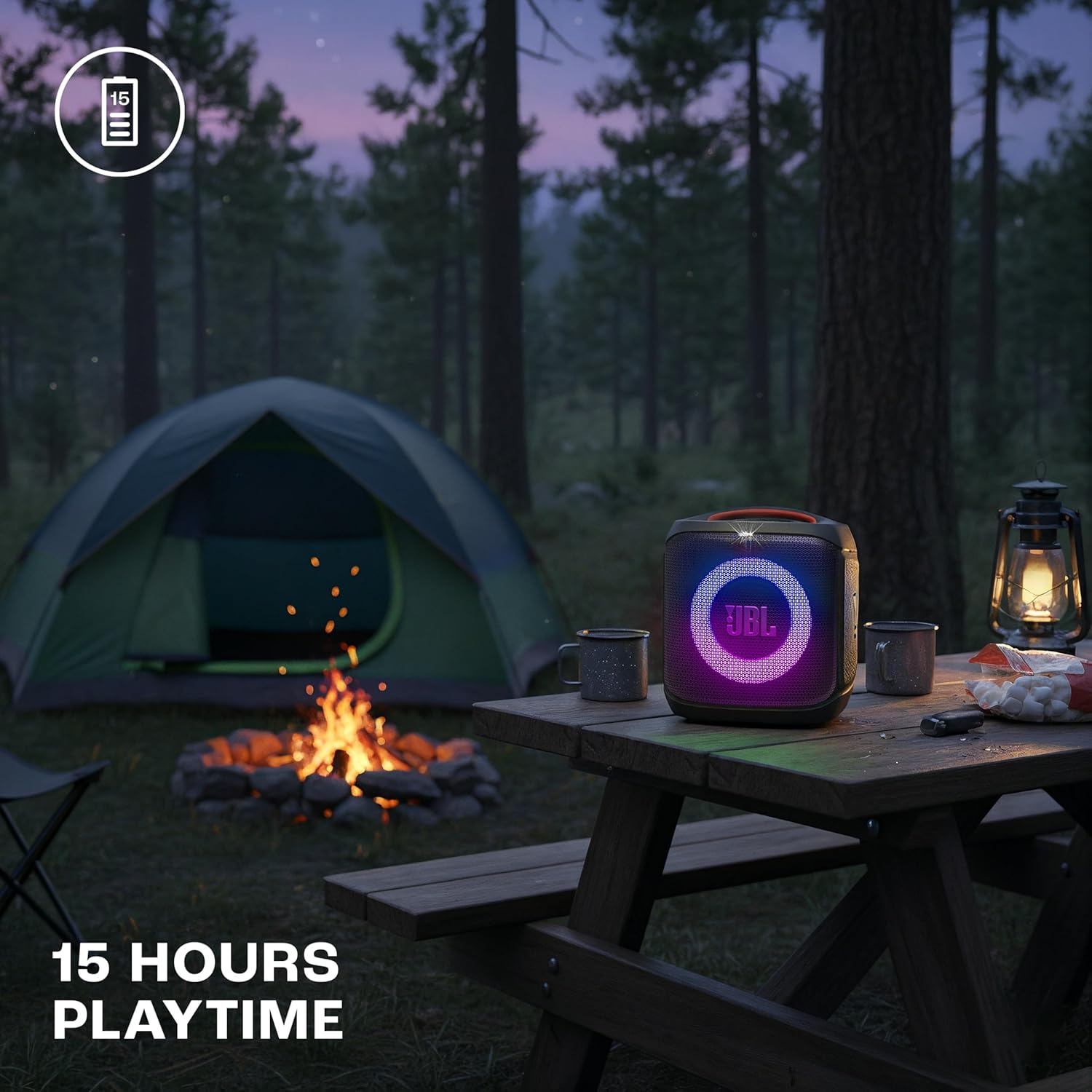 JBL Partybox Encore Essential 2 Wireless Bluetooth Party Speaker, AI Sound Boost, Dynamic Light Show, Upto 15Hrs Playtime, Multi-Speaker Connection by Auracast, Guitar & Mic Inputs, PartyBox App-Black