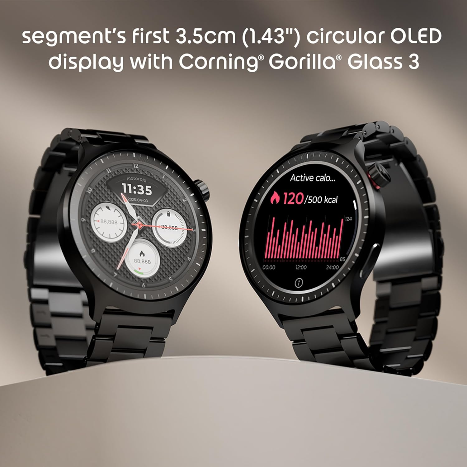 Motorola Moto Watch, 1.4 OLED, AOD, Auto-Brightness, Dual Band GPS, Powered by Polar Smartwatch (Pantone Volcanic Ash Band Strap, Free Size)