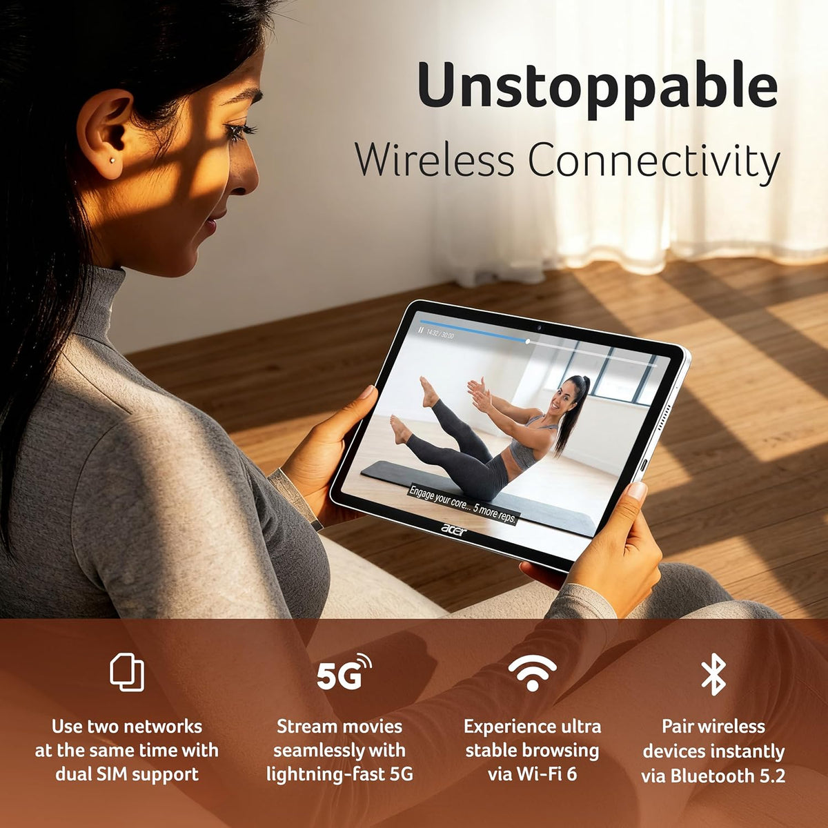 Acer Iconia 5G Tablet|11.45" 2.2k”90Hz IPS Display, MediaTek 8791 Processor, 8GB RAM + 128GB Storage, 16MP Rear+8MP Front Camera,Wi-Fi + 5G Volte, Android 15,BT 5.2, Slim Metal Body - Unboxed