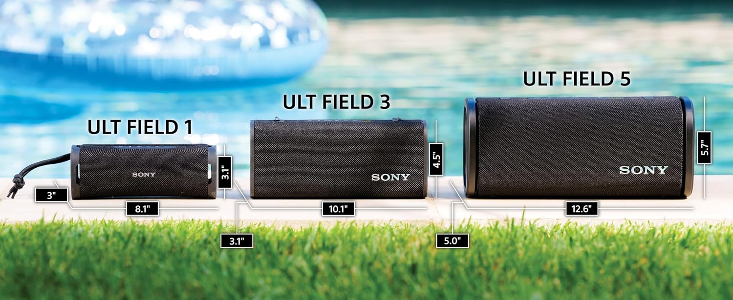 Sony ULT Field 3 Bluetooth Speaker, 48W Massive Bass, 24Hr Battery, IP67 Water/Dust/Shock/Rustproof, Hands-Free Calling, Quick Charge, Strap-White