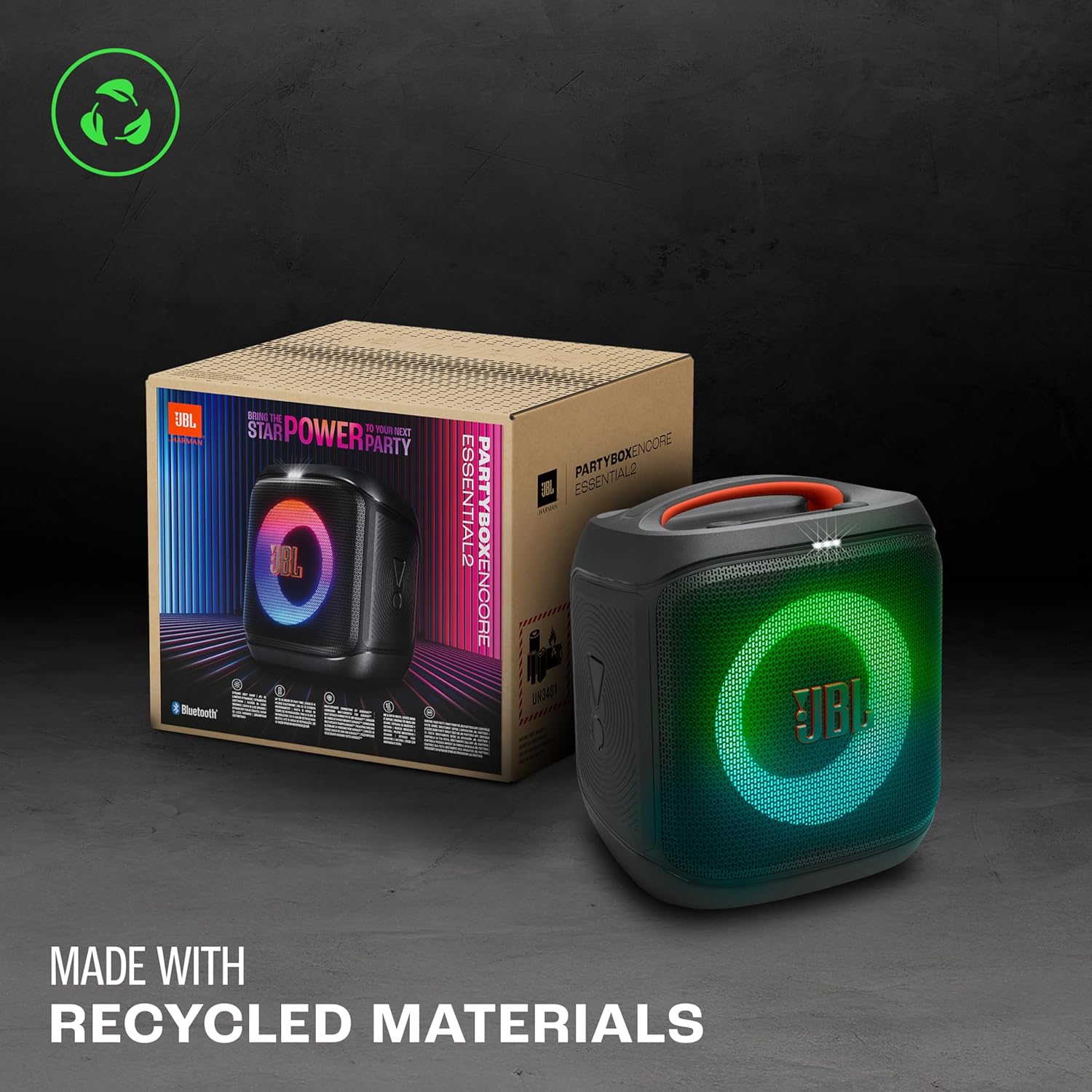 JBL Partybox Encore Essential 2 Wireless Bluetooth Party Speaker, AI Sound Boost, Dynamic Light Show, Upto 15Hrs Playtime, Multi-Speaker Connection by Auracast, Guitar & Mic Inputs, PartyBox App-Black