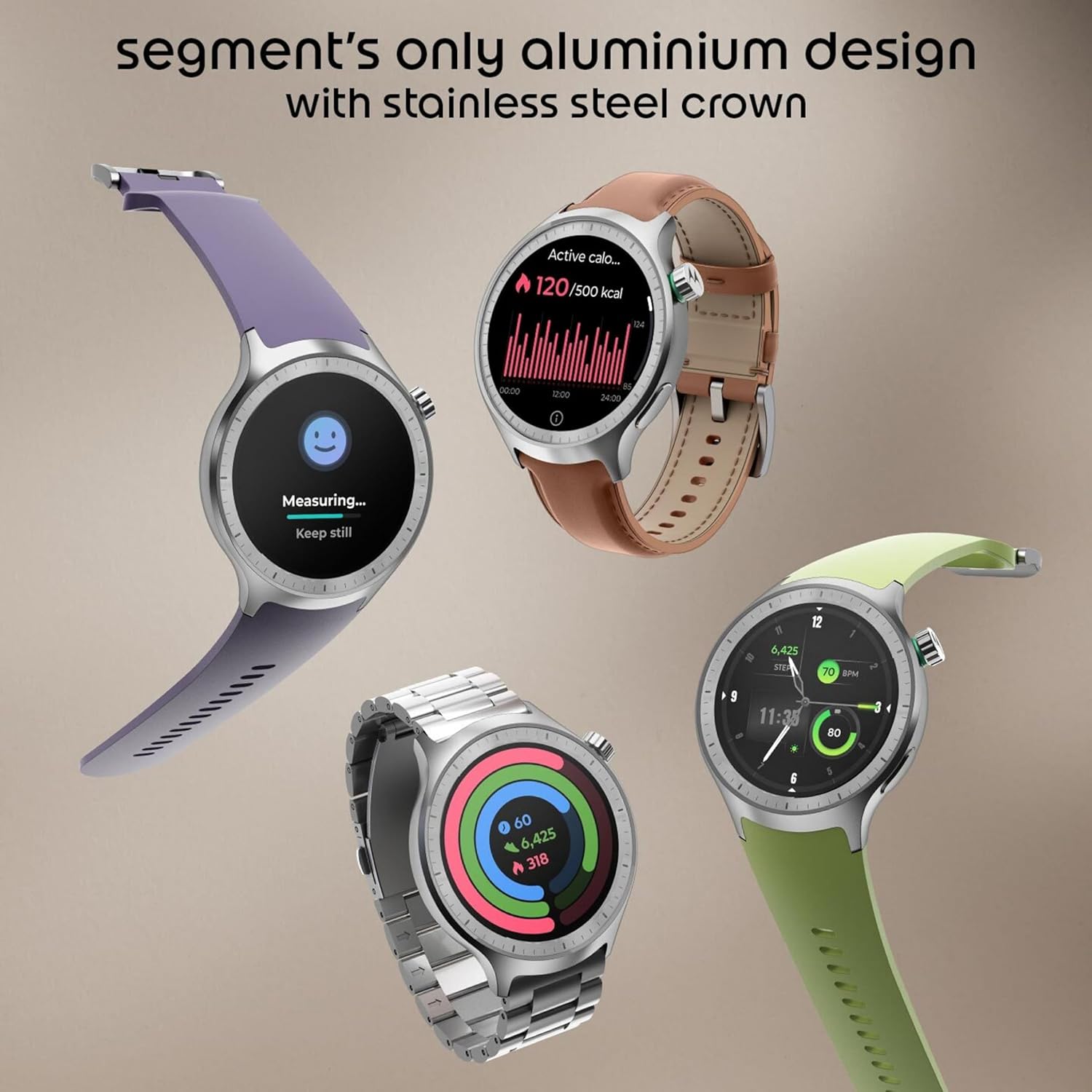 Motorola Moto Watch, 1.4 OLED, AOD, Auto-Brightness, Dual Band GPS, Powered by Polar Smartwatch (Pantone Volcanic Ash Band Strap, Free Size)