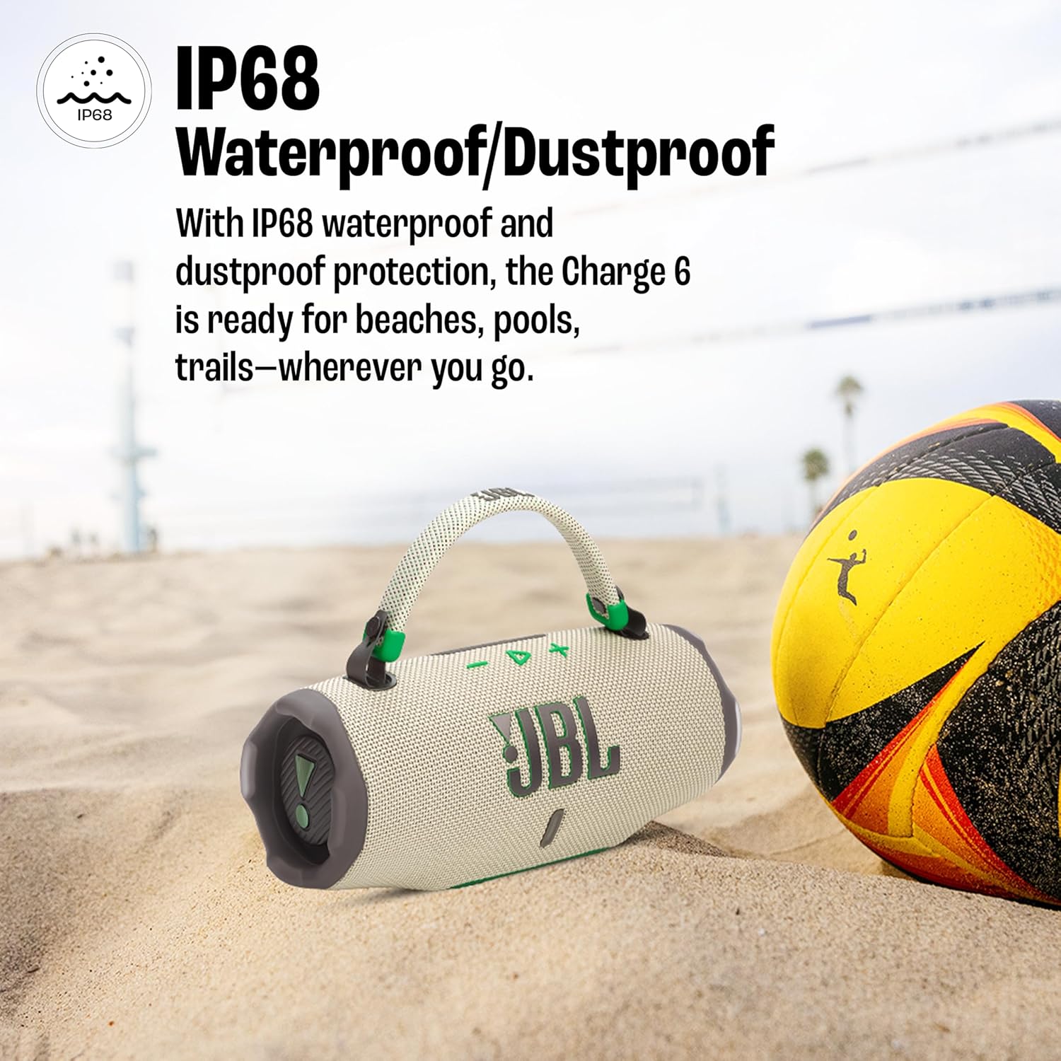 JBL Charge 6, Powerful Pro Sound with AI Sound Boost Wireless Portable Bluetooth Speaker,28 Hrs Playtime, Auracast Multi-Speaker Connection, Built in Power Bank, IP68 Waterproof & dustproof, Sand