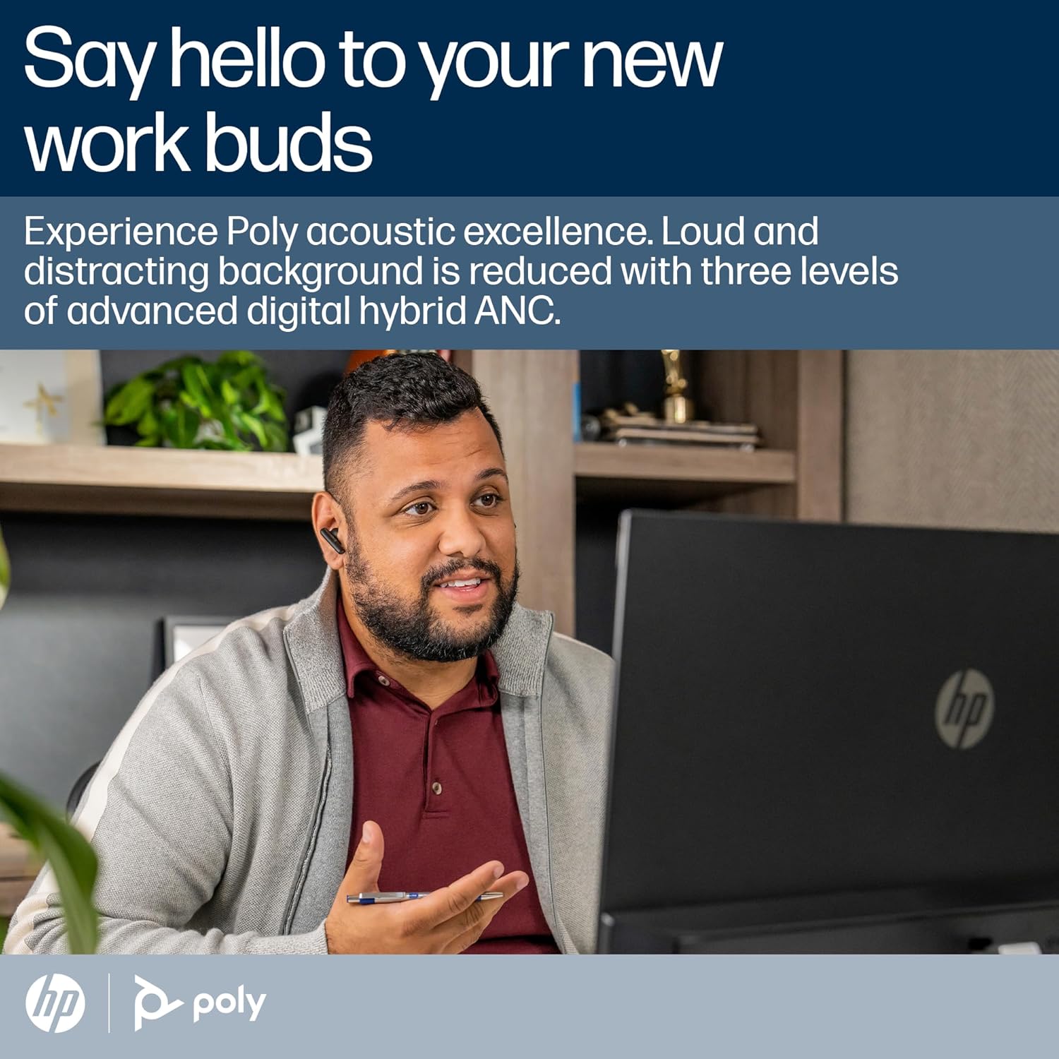 Poly (Plantronics + Polycom)Voyager Free 60 UC True Wireless Earbuds, In-Ear W/Noise-Canceling Mic, 5.8G, Compatible W/Iphone, Android, PC/Mac, Zoom, Teams, Up To 16.5 Hours Talk Time, Black, 7Y8L9AA