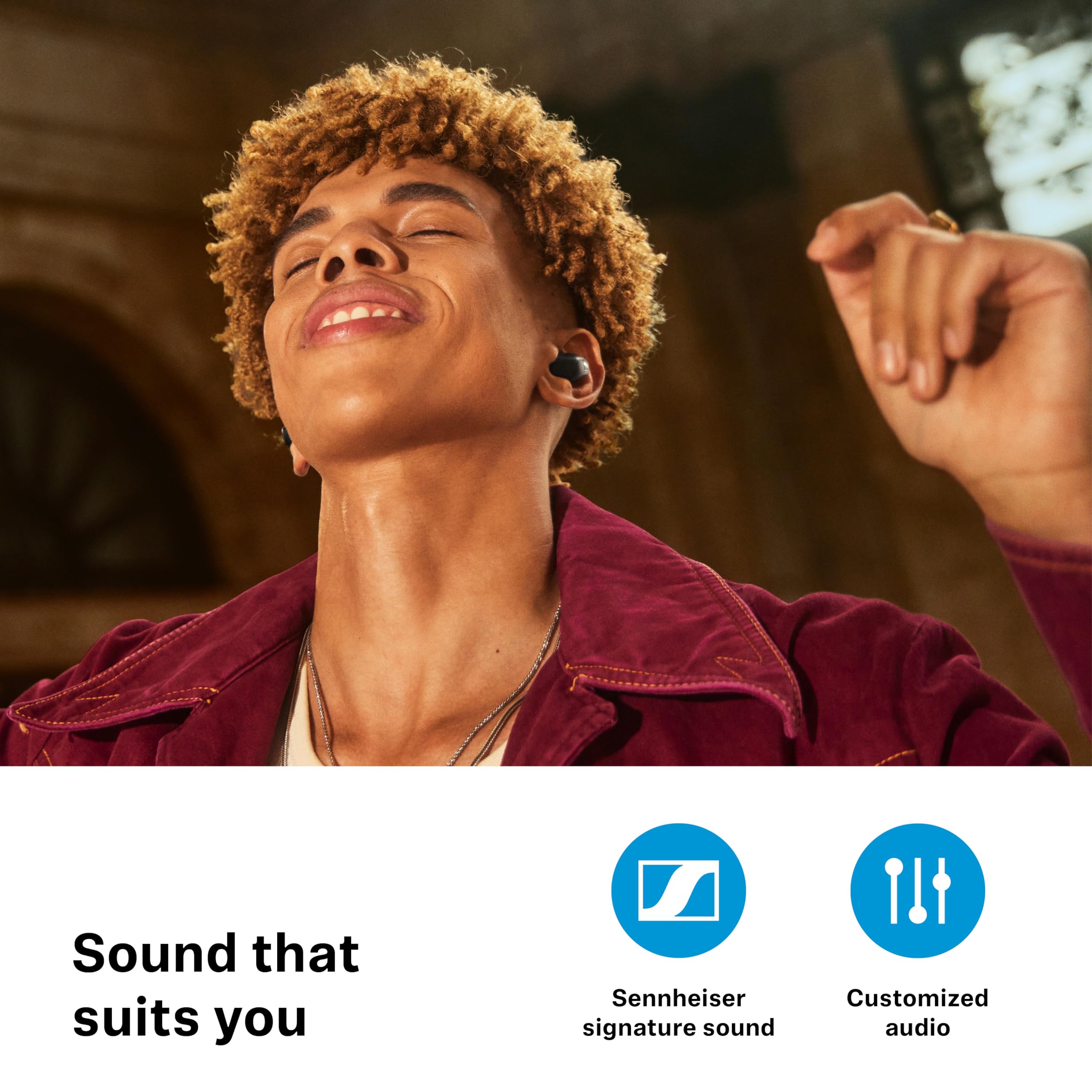 Sennheiser ACCENTUM True Wireless Earbuds, BT v5.3 Auracast & LE Audio, TrueResponse Drivers, Hybrid ANC + Transparency Mode, 28 Hr Battery, Qi & USB‑C Charging, Touch Control, 2Y Warranty, Black