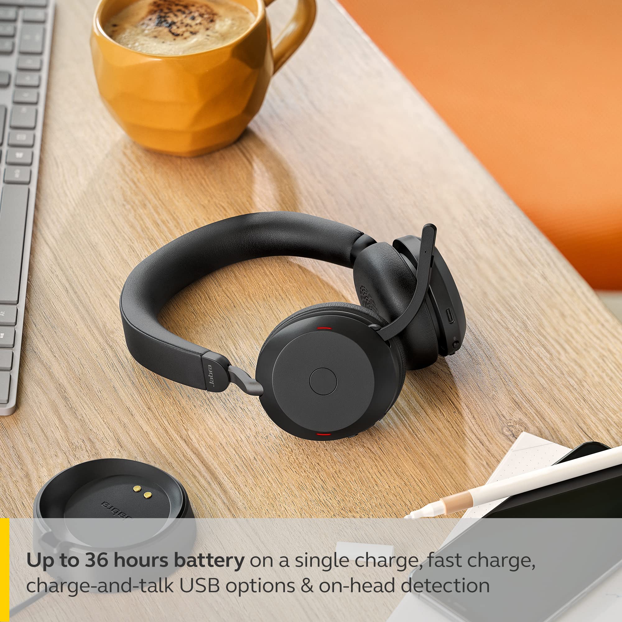 Jabra Evolve2 75 PC Wireless On Ear Headset with 8-Mic Technology - Dual Foam Stereo Headphones with Adjustable Advanced Active Noise Cancelling - Unboxed