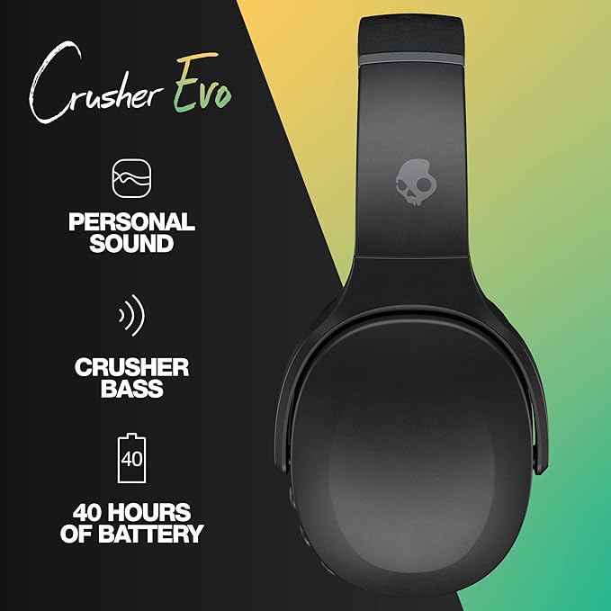 (Open Box) Skullcandy Crusher Evo Wireless Over-Ear Bluetooth Headphones with Microphone