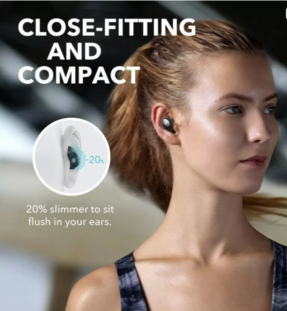 Soundcore Anker Spirit Dot 2 True Wireless In Ear Earbuds, Deep Bass, Sweatproof, 16H Playtime, Mini Sports Earphones, Workout, Gym Black