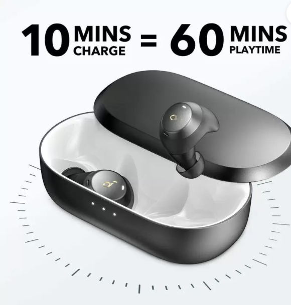 Soundcore Anker Spirit Dot 2 True Wireless In Ear Earbuds, Deep Bass, Sweatproof, 16H Playtime, Mini Sports Earphones, Workout, Gym Black
