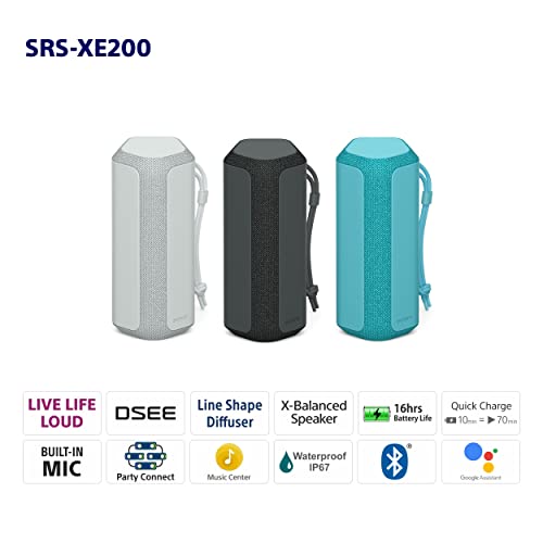 Sony SRS-XE200 X-Series Wireless Ultra Portable-Bluetooth-Speaker, IP67 Waterproof, Dustproof and Shockproof with 16 Hour Battery Life and Easy to Carry Strap - Blue