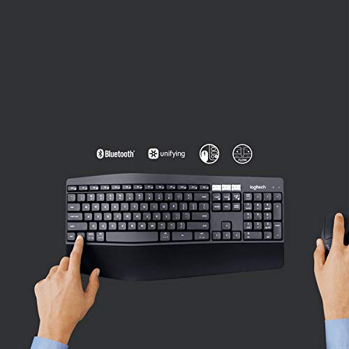 (Open Box) Logitech MK850 Multi-Device Wireless Keyboard and Mouse Set, 2.4GHz Wireless & Bluetooth, Curved Keyframe , 12 Programmable Keys, 3-Year Battery Life, PC/Mac (Grade - A+)