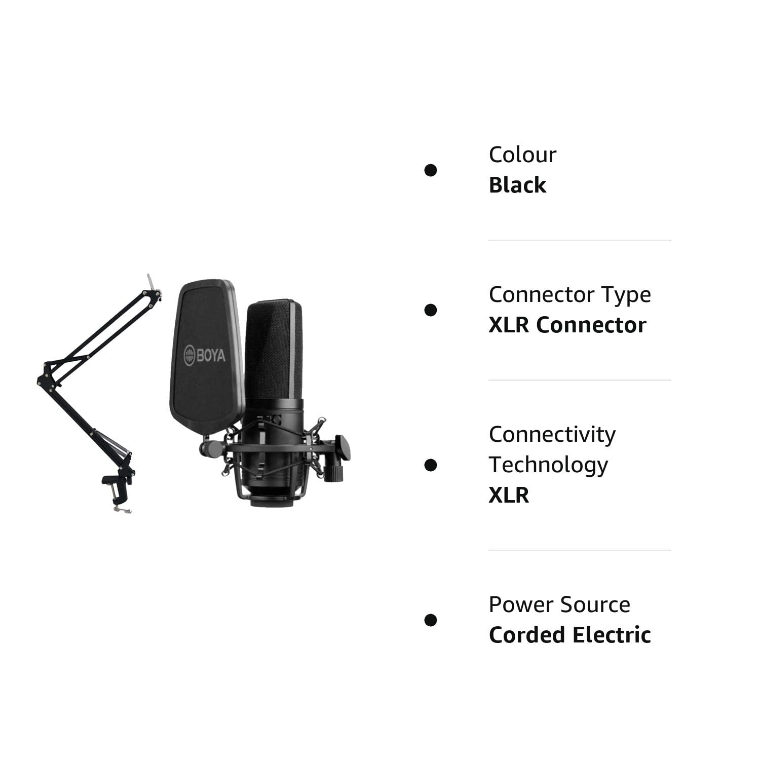 (Open Box) Boya BY-M1000 Condenser Microphone Podcast Mic Kit Support Omnidirectional/Bidirectional with Double-layer Pop Filter Shock Mount XLR Cable for Singer Vocals Podcaster Home Studio Voice Over Recording Grade - A+