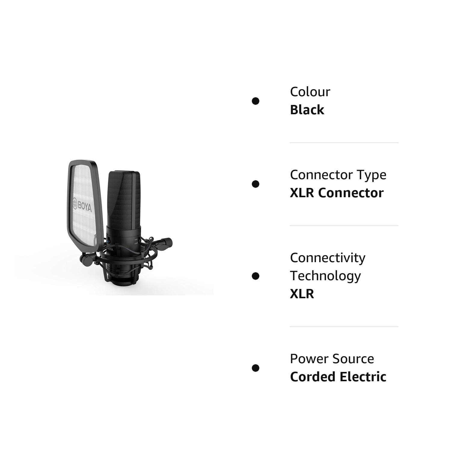 (Open Box) Boya BY-M1000 Condenser Microphone Podcast Mic Kit Support Omnidirectional/Bidirectional with Double-layer Pop Filter Shock Mount XLR Cable for Singer Vocals Podcaster Home Studio Voice Over Recording Grade - A+