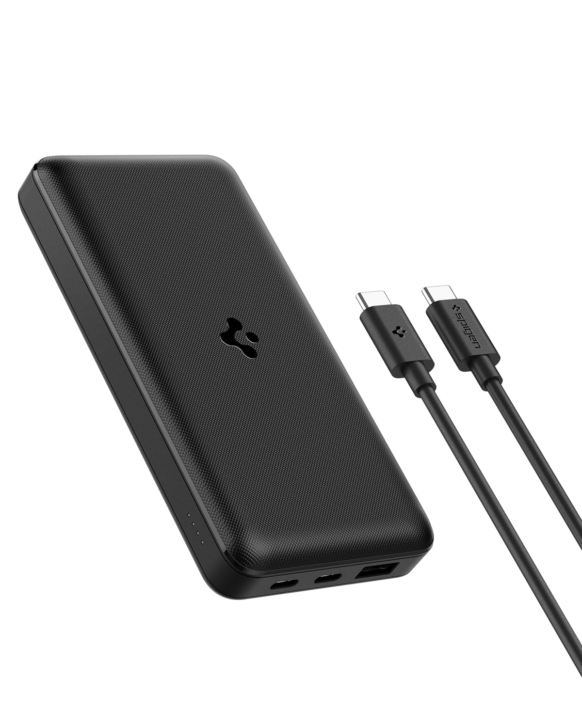 (Open Box) Spigen 20000 mAh, 30W Fast Charging Power Bank for MacBook Pro with 30W for 2 USB-C Ports, 22.5W for 1 USB-A Port, Included USB-C to USB-C Cable - Black  (Grade - A+)