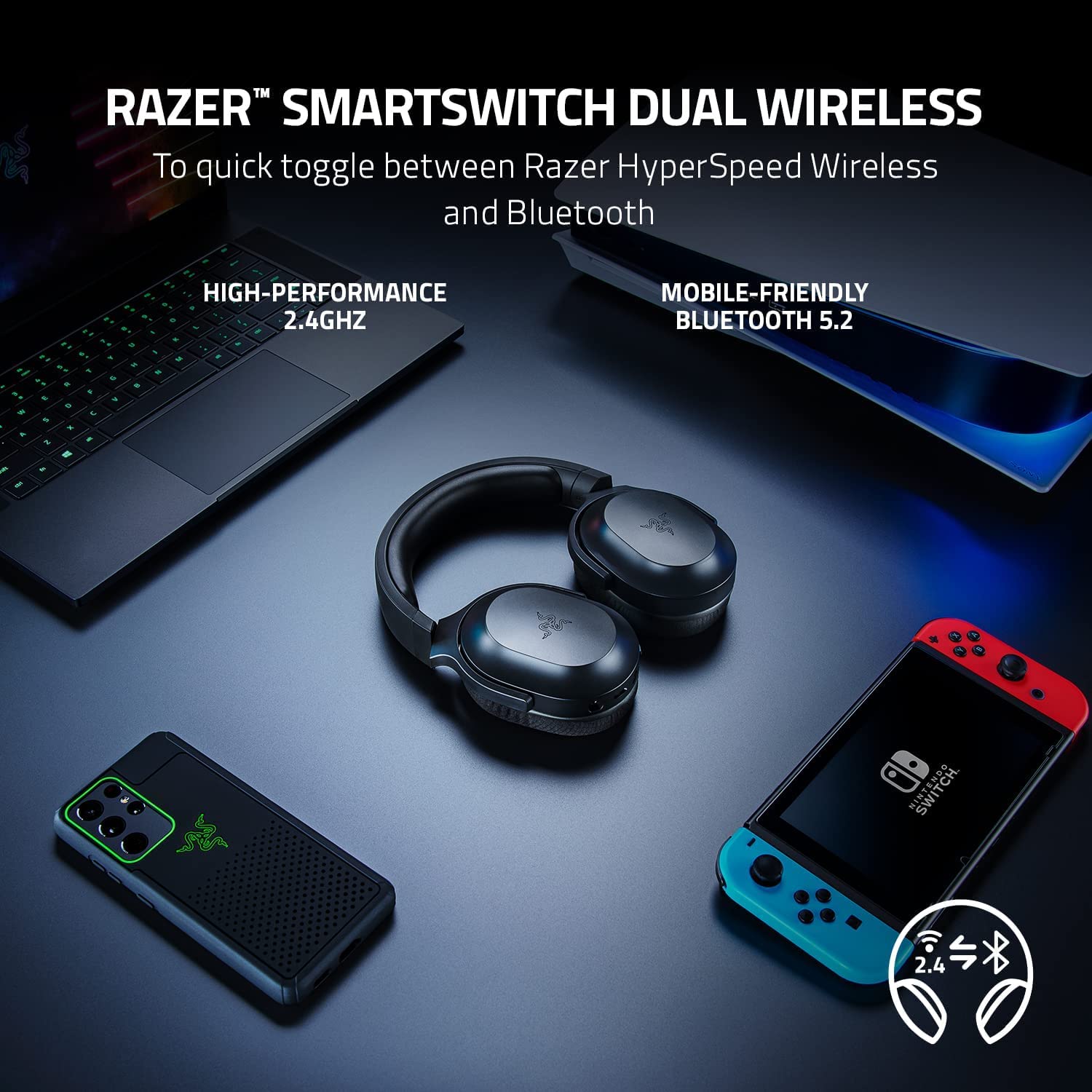 (Open Box) Razer Barracuda X (2022) - Wireless Multi-Platform Gaming and Mobile On Ear Headset - Black - FRML Packaging RZ04-04430100-R3M1 (Grade - A+)