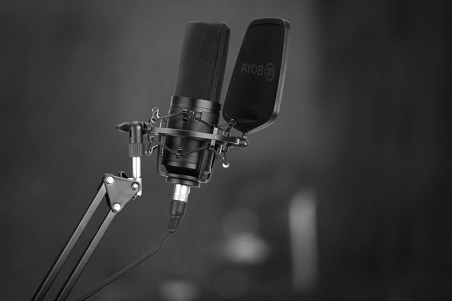 (Open Box) Boya BY-M1000 Condenser Microphone Podcast Mic Kit Support Omnidirectional/Bidirectional with Double-layer Pop Filter Shock Mount XLR Cable for Singer Vocals Podcaster Home Studio Voice Over Recording Grade - A+